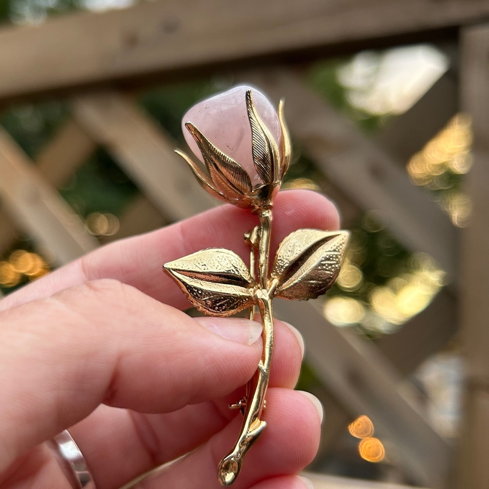 Gold and Pink Rose Brooch